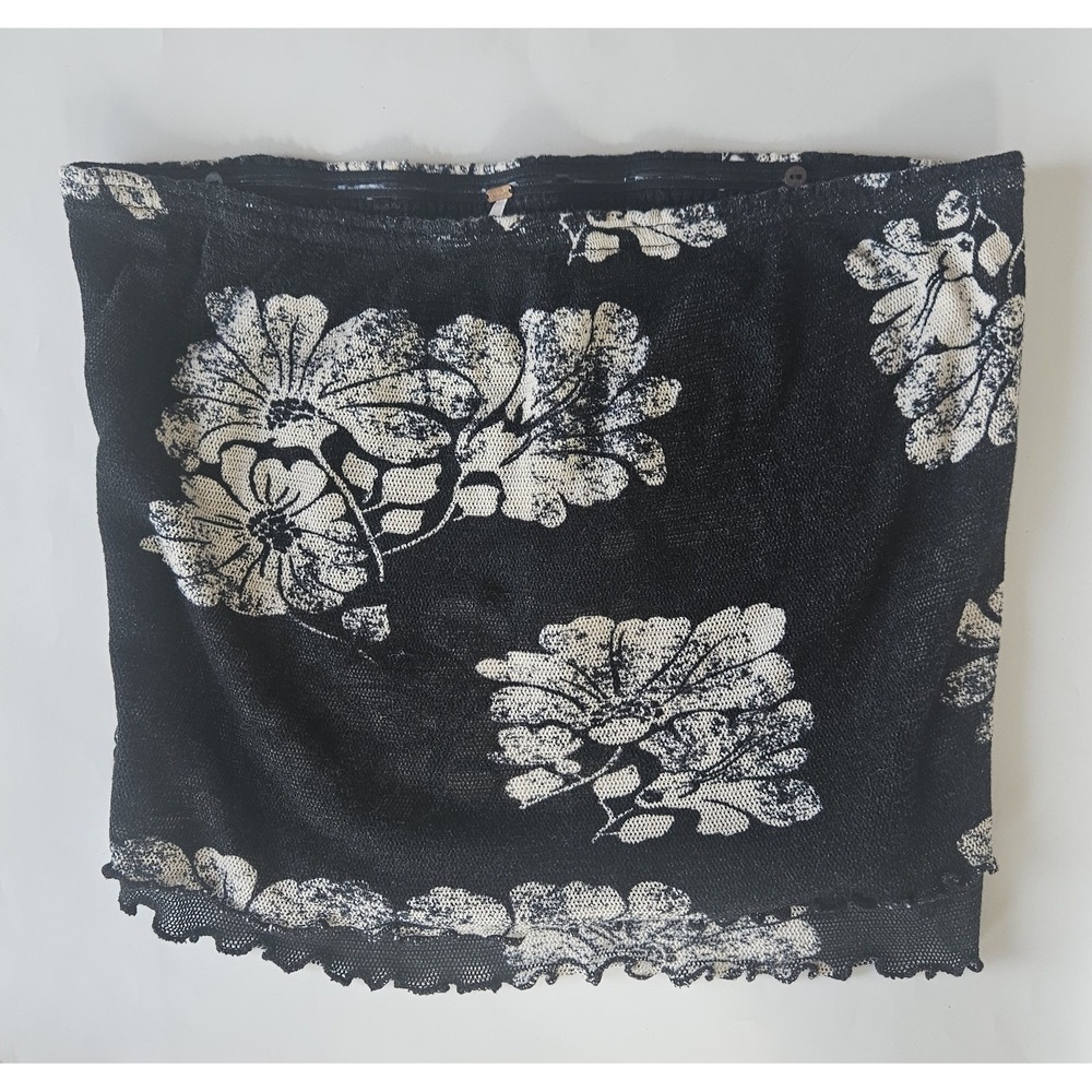 Free People Poppy Tube Top Black Combo Strapless Smocked Floral Printed Large L
